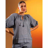 Saint Womens Grey Solid Chambray Top