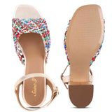 Saint Felicia Multi Woven Metallic Leather Block Heels