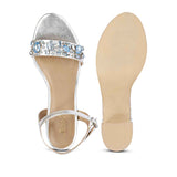 Saint Ella Blue Stones Decor Silver Leather Block Heels