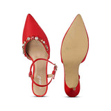 Leila Multi Stone Embellished Red Nylon Fabric Pumps