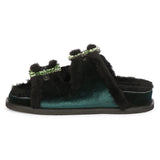 Saint Gemma Diamante Buckles Green Fur Sandals