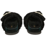 Saint Gemma Diamante Buckles Green Fur Sandals