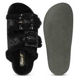 Saint Gemma Diamante Buckles Green Fur Sandals