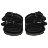 Saint Gemma Diamante Buckles Black Fur Sandals