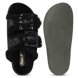 Saint Gemma Diamante Buckles Black Fur Sandals