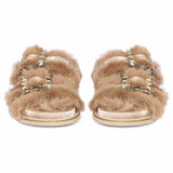 Saint Gemma Diamante Buckles Beige Fur Sandals