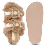 Saint Gemma Diamante Buckles Beige Fur Sandals
