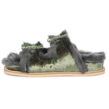 Saint Gemma Diamante Buckles Pastel Green Fur Sandals