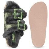 Saint Gemma Diamante Buckles Pastel Green Fur Sandals
