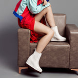 Leather Inner Wedge Heel Ankle Boots - Trendy Off-White Footwear