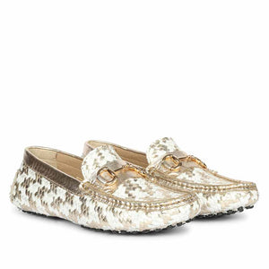 Saint Aurora Gold & White Handwoven Leather Horsebit Loafers