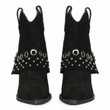 Saint Jordis Studded Fold Over Black Leather Ankle Boots