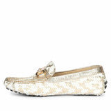 Saint Aurora Gold & White Handwoven Leather Horsebit Loafers