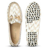 Saint Aurora Gold & White Handwoven Leather Horsebit Loafers