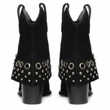 Saint Jordis Studded Fold Over Black Leather Ankle Boots