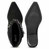 Saint Jordis Studded Fold Over Black Leather Ankle Boots