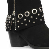 Saint Jordis Studded Fold Over Black Leather Ankle Boots