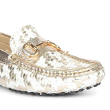 Saint Aurora Gold & White Handwoven Leather Horsebit Loafers