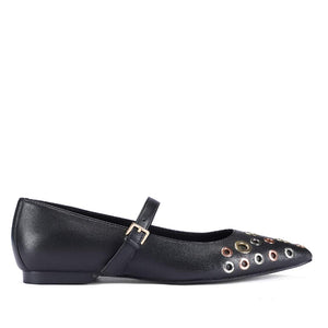 Saint Anouk Multi Eyelets Black Leather Ballerinas