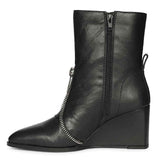 Saint Avia Front Zipper Black Leather Wedge Ankle Boots