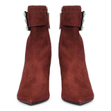 Saint Everly Crystal Buckle Bordo Leather Ankle Boots