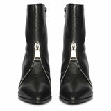Saint Avia Front Zipper Black Leather Wedge Ankle Boots