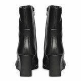 Saint Avia Front Zipper Black Leather Wedge Ankle Boots