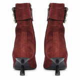 Saint Everly Crystal Buckle Bordo Leather Ankle Boots