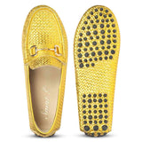 Saint Aurora Mustard Woven Leather Horsebit Loafers