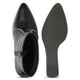 Saint Avia Front Zipper Black Leather Wedge Ankle Boots