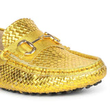 Saint Aurora Mustard Woven Leather Horsebit Loafers