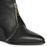 Saint Avia Front Zipper Black Leather Wedge Ankle Boots