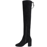 Elegant Saint Luisa Over-the-Knee Boots in Black Stretch Suede