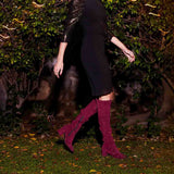 Maroon stretch suede above-the-knee thigh-high boots by Saint Luisa - Elegant and comfortable fashion footwear for a chic look.