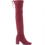 Maroon stretch suede above-the-knee thigh-high boots by Saint Luisa - Elegant and comfortable fashion footwear for a chic look.