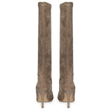 Saint Jemima Taupe Stretch Suede Kitten Heel Long Boots