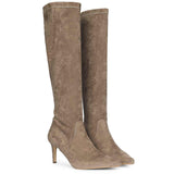 Saint Jemima Taupe Stretch Suede Kitten Heel Long Boots