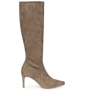 Saint Jemima Taupe Stretch Suede Kitten Heel Long Boots
