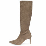 Saint Jemima Taupe Stretch Suede Kitten Heel Long Boots