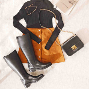 Saint Stella Black Leather Knee High Boots - SaintG