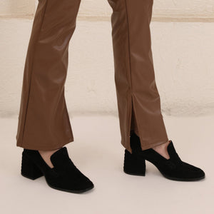 Saint Amelia Black Suede Leather Handcrafted Moccasins