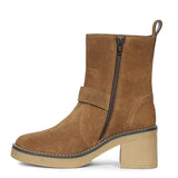 Saint Carmen Buckle Tan Suede Leather Ankle Boots
