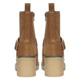 Saint Carmen Buckle Tan Suede Leather Ankle Boots