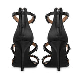 Saint Ella Silver Stone Embellished Black Leather Heels