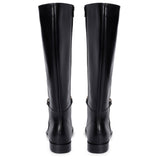 Alina Gold Chain Embellished Black Leather Knee High Boots