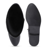 Alina Gold Chain Embellished Black Leather Knee High Boots