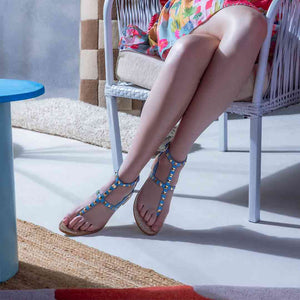 Saint Ornella Sky Blue Leather Metal Studded Sandals