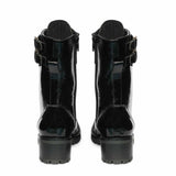 Saint Alba Black Crinkle Patent Leather Lace Up High Ankle Boots