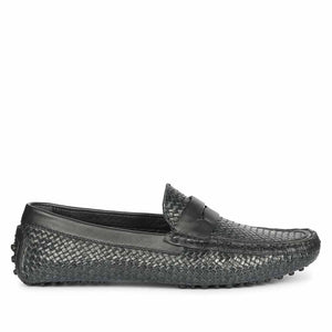 Saint Lennox Navy Handwoven Leather Saddle Loafers