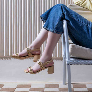 Saint Assisi Seashell & Star Studs Leather Block Heels